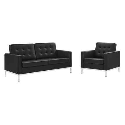 Modway EEI-4102 Loft Tufted Upholstered Faux Leather Loveseat and Armchair Set Modway