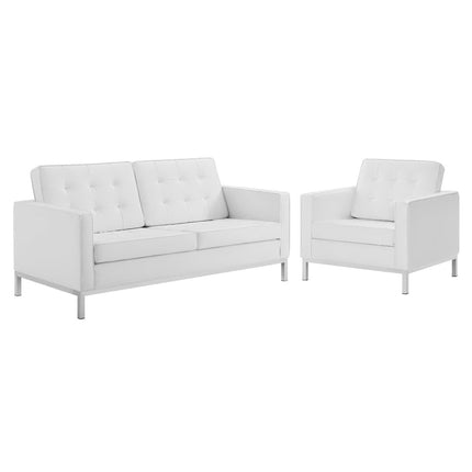 Modway EEI-4102 Loft Tufted Upholstered Faux Leather Loveseat and Armchair Set Modway