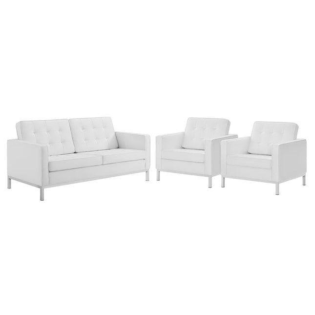 Modway EEI-4103 Loft 3 Piece Tufted Upholstered Faux Leather Set Modway