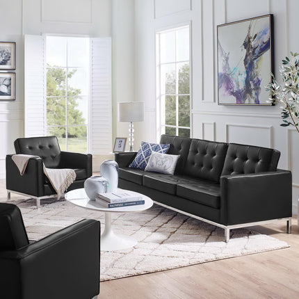 Modway EEI-4104 Loft Tufted Upholstered Faux Leather Sofa and Armchair Set Modway
