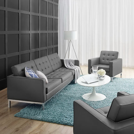 Modway EEI-4104 Loft Tufted Upholstered Faux Leather Sofa and Armchair Set Modway