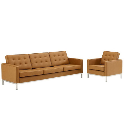 Modway EEI-4104 Loft Tufted Upholstered Faux Leather Sofa and Armchair Set Modway