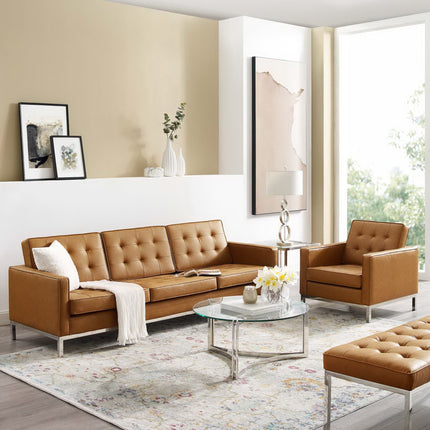 Modway EEI-4104 Loft Tufted Upholstered Faux Leather Sofa and Armchair Set Modway