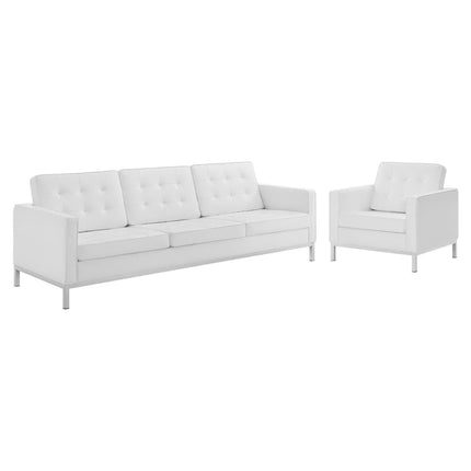 Modway EEI-4104 Loft Tufted Upholstered Faux Leather Sofa and Armchair Set Modway