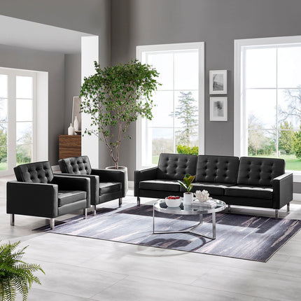 Modway EEI-4105 Loft 3-Piece Tufted Vegan Leather Furniture Set Modway