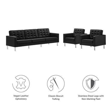 Modway EEI-4105 Loft 3-Piece Tufted Vegan Leather Furniture Set Modway