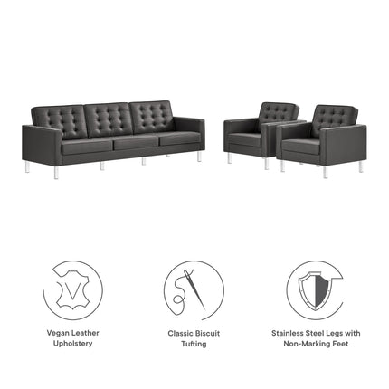 Modway EEI-4105 Loft 3-Piece Tufted Vegan Leather Furniture Set Modway