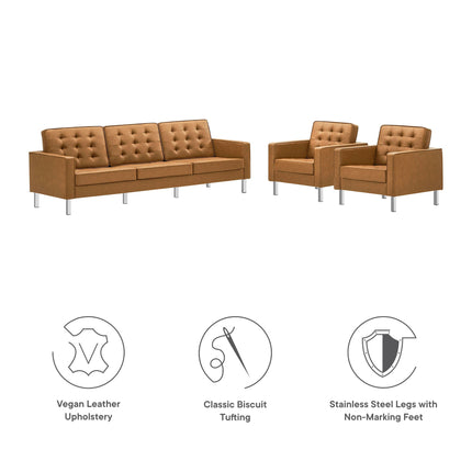 Modway EEI-4105 Loft 3-Piece Tufted Vegan Leather Furniture Set Modway