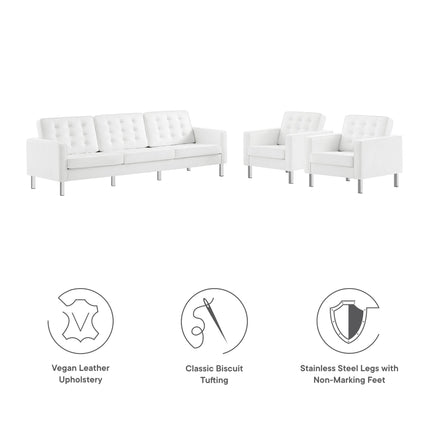 Modway EEI-4105 Loft 3-Piece Tufted Vegan Leather Furniture Set Modway