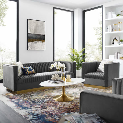 Modway EEI-4143 Sanguine Vertical Channel Tufted Upholstered Performance Velvet Sofa and Armchair Set Modway