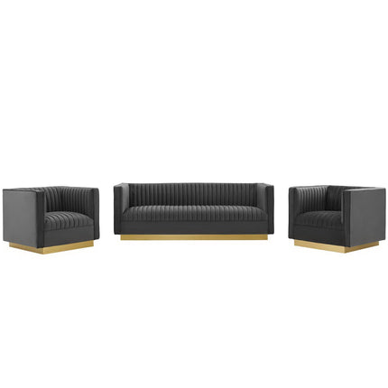 Modway EEI-4144 Sanguine 3 Piece Vertical Channel Tufted Upholstered Performance Velvet Set Modway