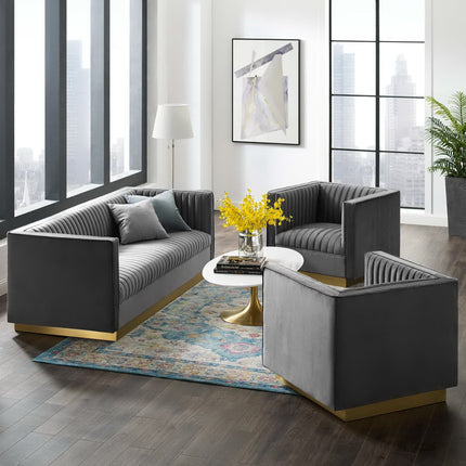 Modway EEI-4144 Sanguine 3 Piece Vertical Channel Tufted Upholstered Performance Velvet Set Modway
