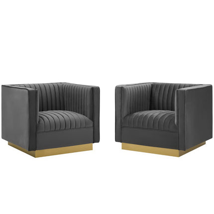 Modway EEI-4145 Sanguine Vertical Channel Tufted Upholstered Performance Velvet Armchair Set of 2 Modway