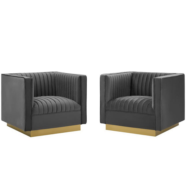 Modway EEI-4145 Sanguine Vertical Channel Tufted Upholstered Performance Velvet Armchair Set of 2 Modway