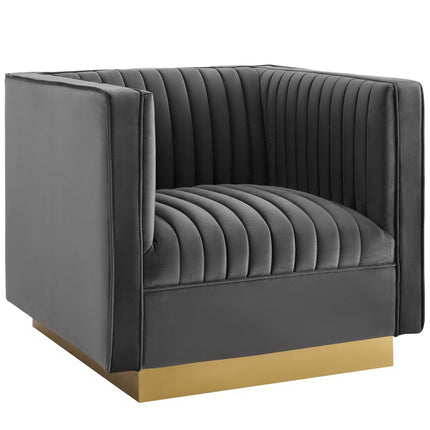 Modway EEI-4145 Sanguine Vertical Channel Tufted Upholstered Performance Velvet Armchair Set of 2 Modway