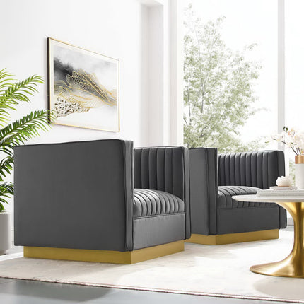 Modway EEI-4145 Sanguine Vertical Channel Tufted Upholstered Performance Velvet Armchair Set of 2 Modway