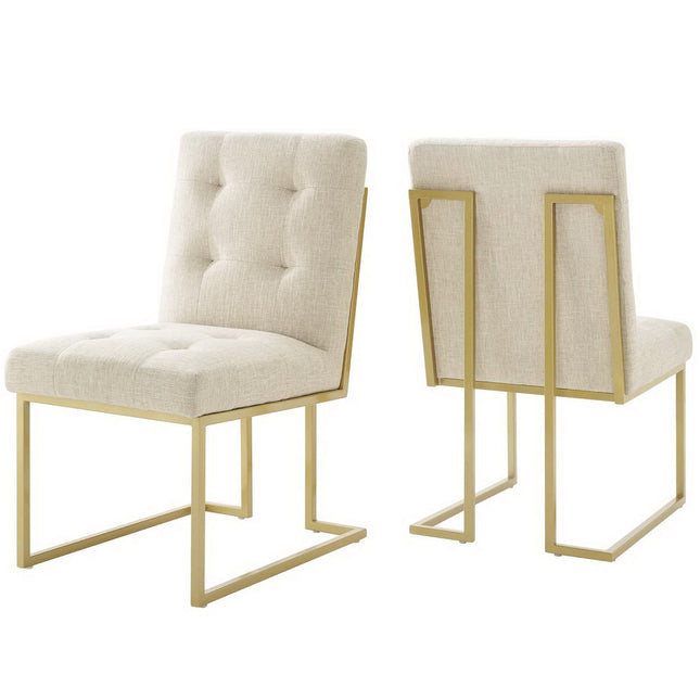 Modway EEI-4151 Privy Gold Stainless Steel Upholstered Fabric Dining Accent Chair Set of 2 Modway