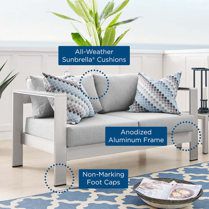 Modway EEI-4226 Shore Sunbrella® Fabric Aluminum Outdoor Patio Loveseat - Plaza Home Decor