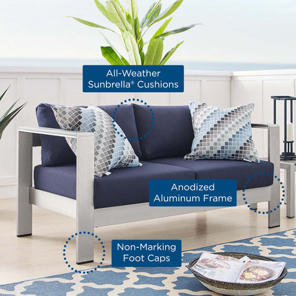 Modway EEI-4226 Shore Sunbrella® Fabric Aluminum Outdoor Patio Loveseat - Plaza Home Decor