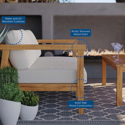 Modway EEI-4259 Bayport Outdoor Patio Teak Wood 2-Seater Loveseat Modway