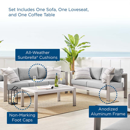 Modway EEI-4313 Shore 3 Piece Sunbrella® Fabric Outdoor Patio Aluminum Set Modway
