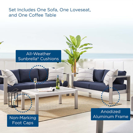 Modway EEI-4313 Shore 3 Piece Sunbrella® Fabric Outdoor Patio Aluminum Set Modway