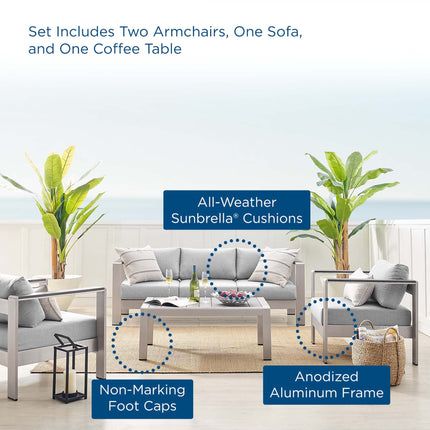 Modway EEI-4316 Shore 4 Piece Sunbrella® Fabric Outdoor Patio Aluminum Set Modway