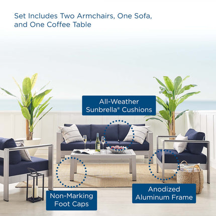 Modway EEI-4316 Shore 4 Piece Sunbrella® Fabric Outdoor Patio Aluminum Set Modway