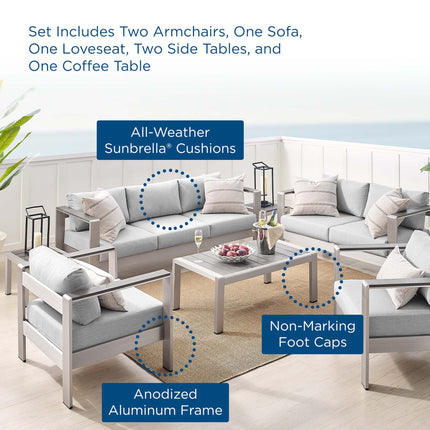 Modway EEI-4322 Shore 7 Piece Sunbrella® Fabric Outdoor Patio Aluminum Set Modway
