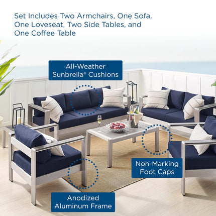 Modway EEI-4322 Shore 7 Piece Sunbrella® Fabric Outdoor Patio Aluminum Set Modway