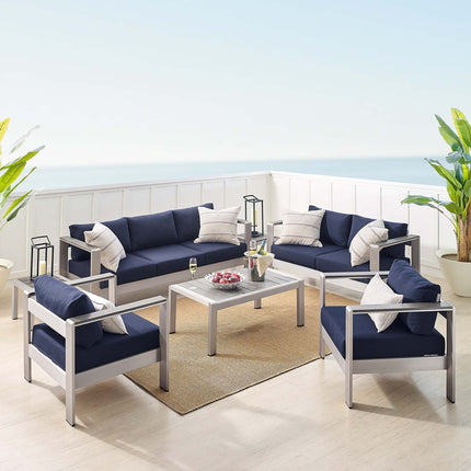 Modway EEI-4322 Shore 7 Piece Sunbrella® Fabric Outdoor Patio Aluminum Set Modway
