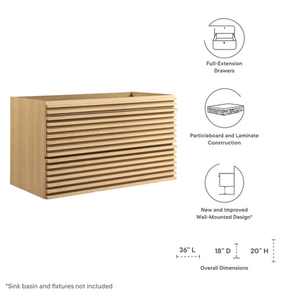 Modway EEI-4339 Render 36" Wall-Mount Bathroom Vanity Cabinet (Sink Basin Not Included) Modway