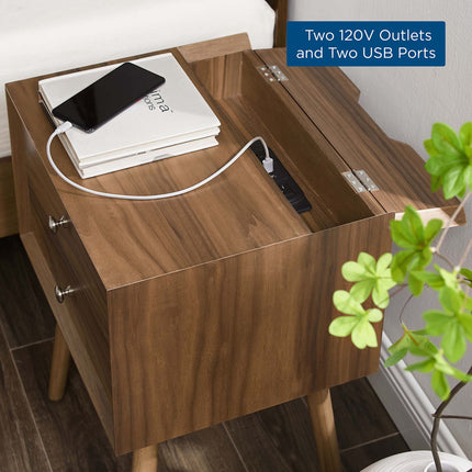 Modway EEI-4343 Ember Wood Nightstand With USB Ports Modway