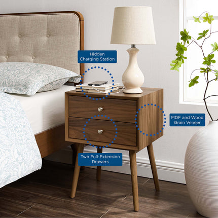 Modway EEI-4343 Ember Wood Nightstand With USB Ports Modway