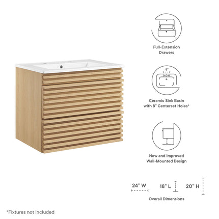 Modway EEI-4433 Render 24" Wall-Mount Bathroom Vanity Modway