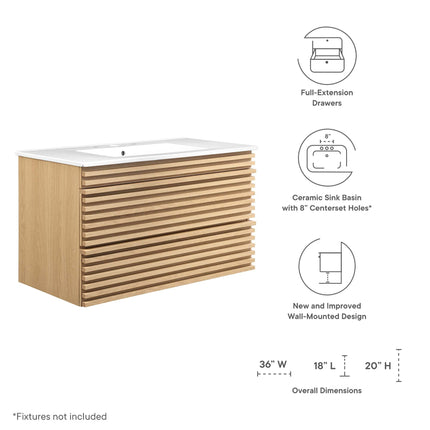 Modway EEI-4436 Render 36" Wall-Mount Bathroom Vanity Modway