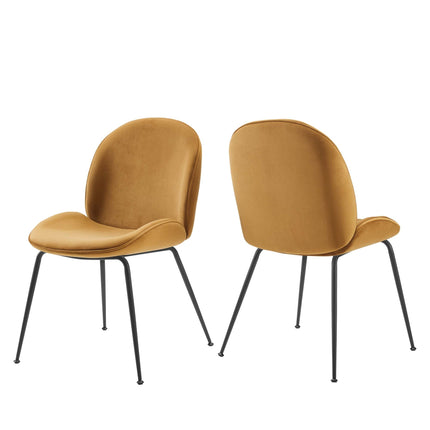 Modway EEI-4635 Scoop Black Powder Coated Steel Leg Performance Velvet Dining Chairs Set of 2 Modway
