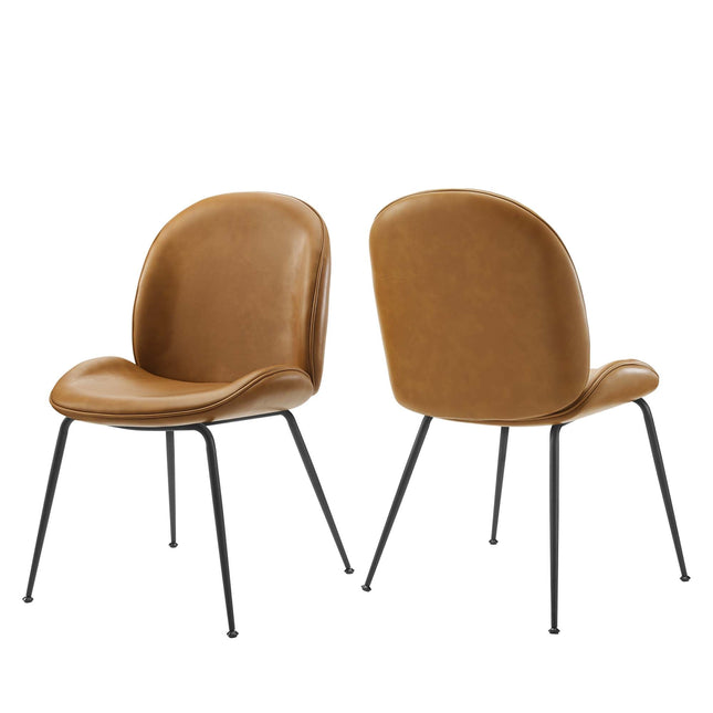 Modway EEI-4636 Scoop Black Powder Coated Steel Leg Vegan Leather Dining Chairs Set of 2 Modway