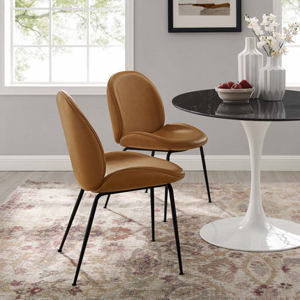 Modway EEI-4636 Scoop Black Powder Coated Steel Leg Vegan Leather Dining Chairs Set of 2 Modway
