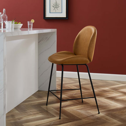 Modway EEI-4638 Scoop Black Powder Coated Steel Leg Vegan Leather Counter Stool Modway