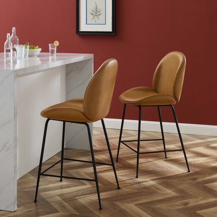 Modway EEI-4638 Scoop Black Powder Coated Steel Leg Vegan Leather Counter Stool Modway