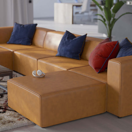 Modway EEI-4794 Mingle 4-Piece Vegan Leather Sofa and 2 Ottomans Set Modway