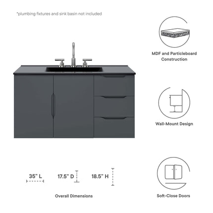 Modway EEI-4894 Vitality 36" Bathroom Vanity Cabinet (Sink Basin Not Included) Modway