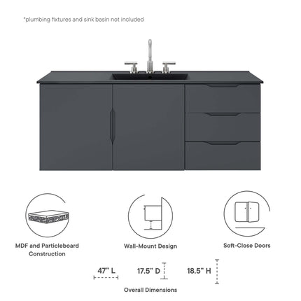 Modway EEI-4895 Vitality 48" Double or Single Sink Compatible (Not Included) Bathroom Vanity Cabinet Modway