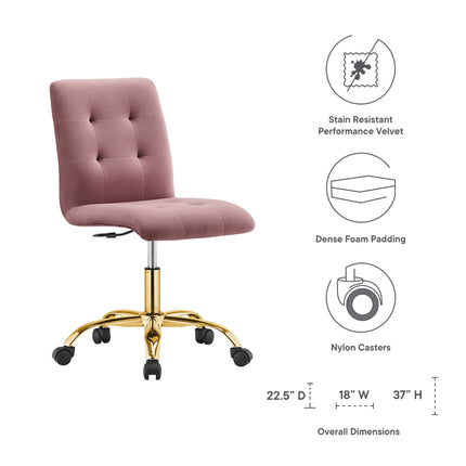 Modway EEI-4973 Prim Armless Performance Velvet Office Chair Modway