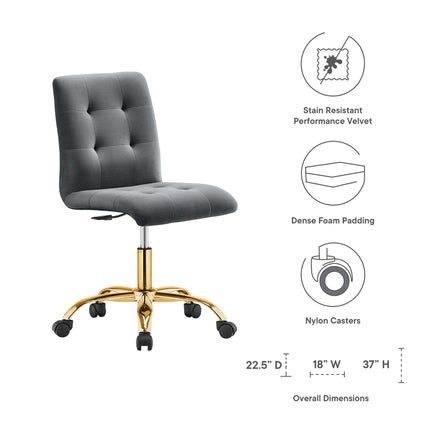 Modway EEI-4973 Prim Armless Performance Velvet Office Chair Modway