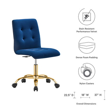 Modway EEI-4973 Prim Armless Performance Velvet Office Chair Modway