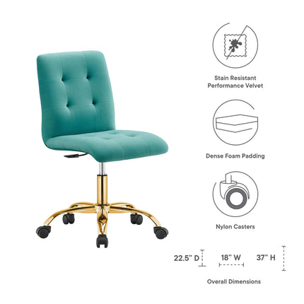 Modway EEI-4973 Prim Armless Performance Velvet Office Chair Modway