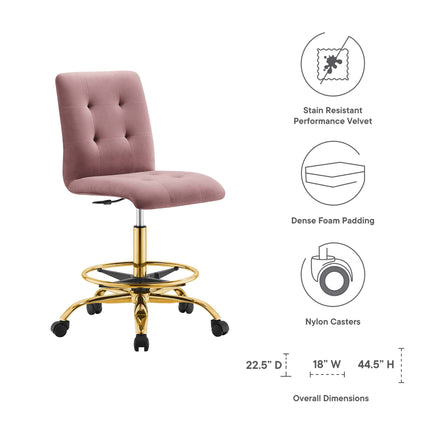 Modway EEI-4977 Prim Armless Performance Velvet Drafting Chair Modway