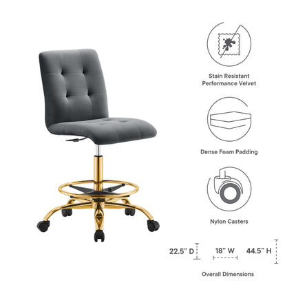 Modway EEI-4977 Prim Armless Performance Velvet Drafting Chair Modway
